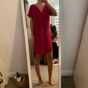 Simple Fuchsia Dress with Gold Buttons down the Back